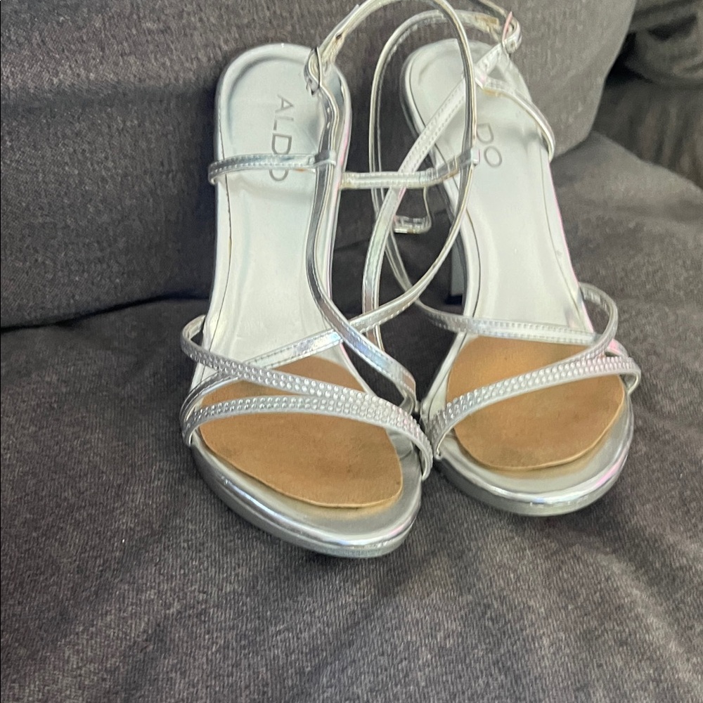 Aldo Metallic Silver Strappy Heels